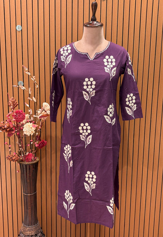 Elegant cotton suit set in rich plum shade featuring delicate