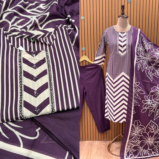 Elevate your ethnic style with this elegant purple cotton suit
