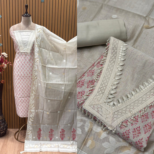 Discover elegance in every thread with our latest unstitched suit set