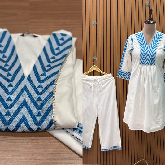 Stylish cotton kurti with palazzo featuring elegant gota patti neckline