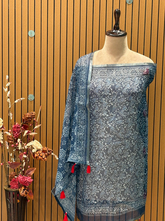 Embrace the charm of handcrafted elegance with our unstitched pure cotton suit set