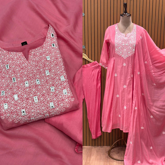 Add a splash of grace with this baby pink cotton Anarkali suit