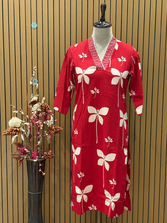 Step into effortless elegance with this stunning red pure cotton suit set