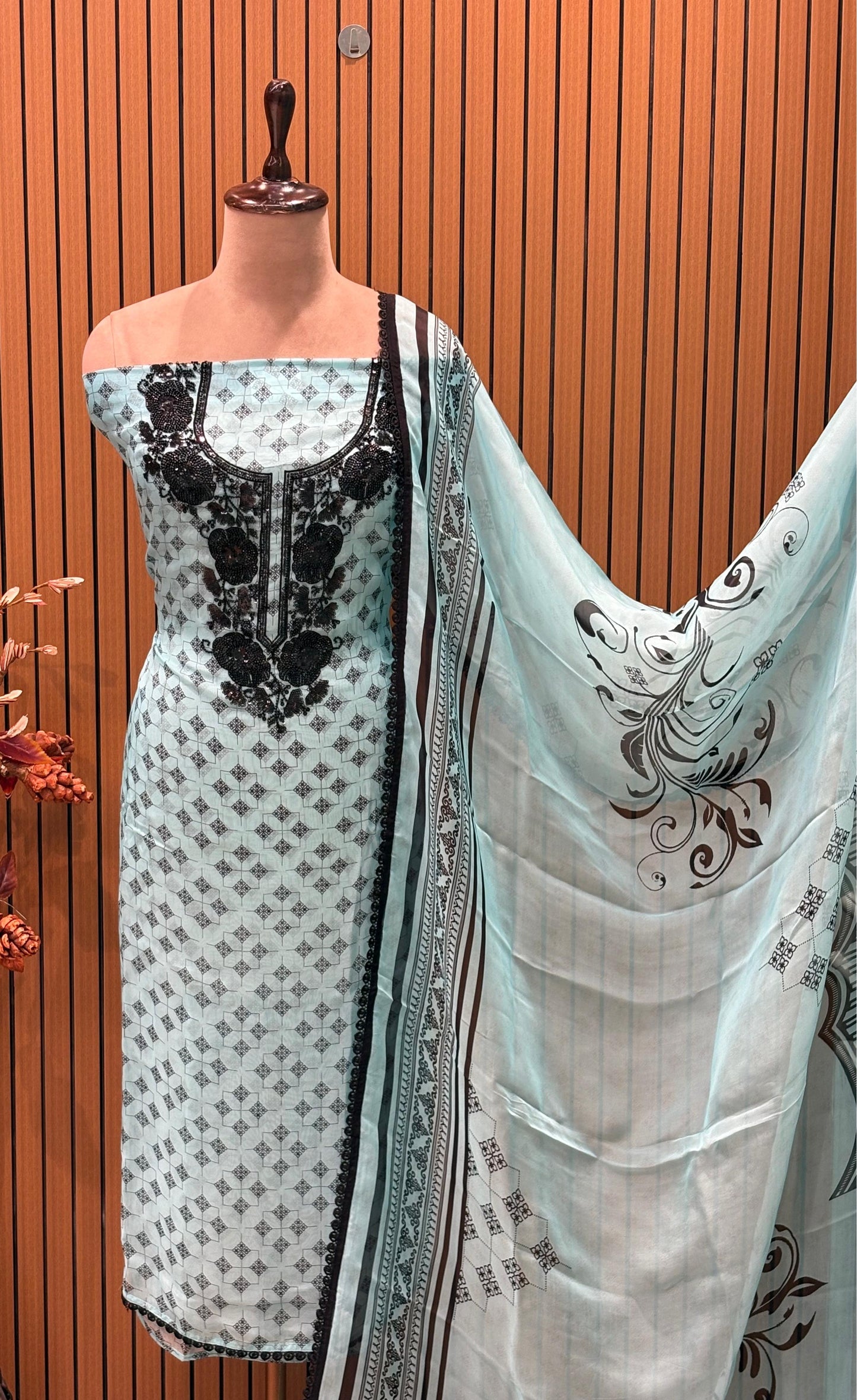 Make a bold yet elegant statement with our unstitched suit set