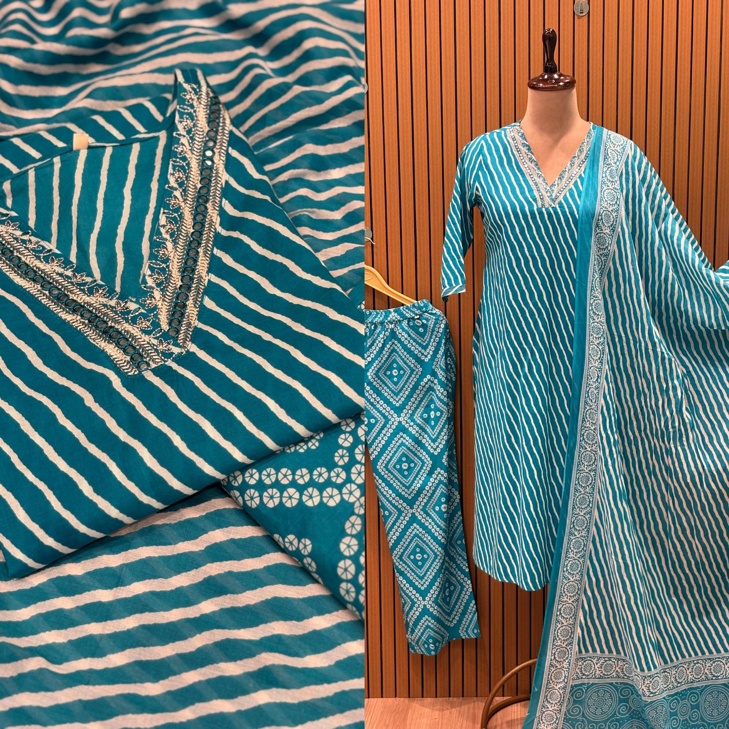 Make a statement in this vibrant turquoise kurti set