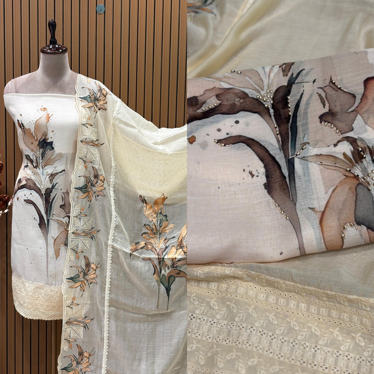 Elevate your ethnic wardrobe with this elegant unstitched suit