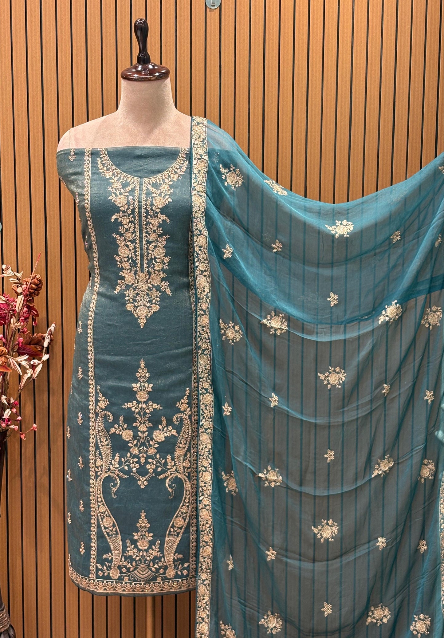 Elevate your ethnic charm with our luxurious unstitched suit set