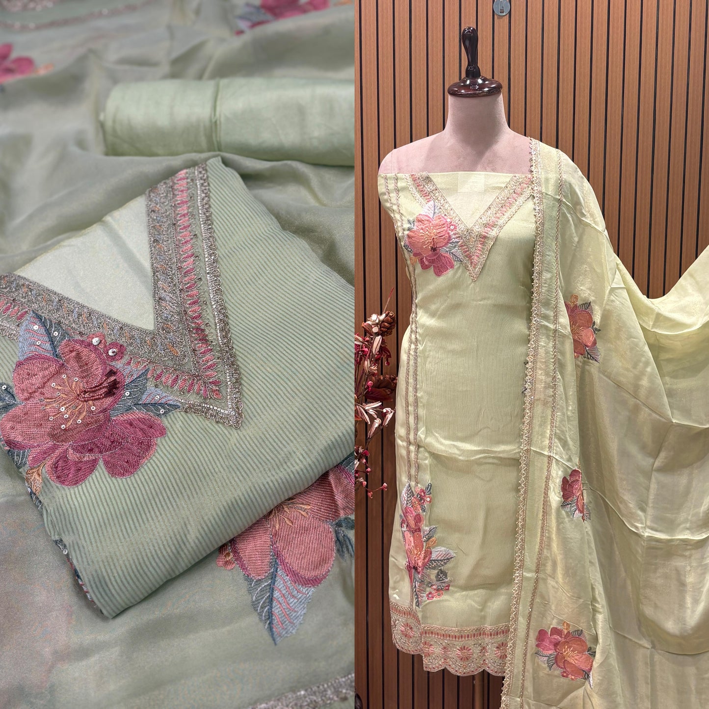 Grace meets glamour in our exquisite unstitched suit set