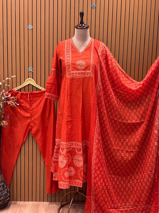 Elegant Anarkali suit with thread-embroidered yoke