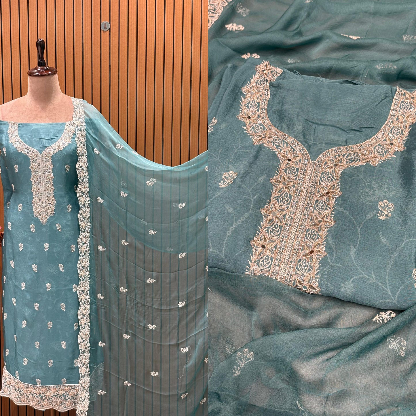 Elevate your festive wardrobe with this exquisite unstitched suit set