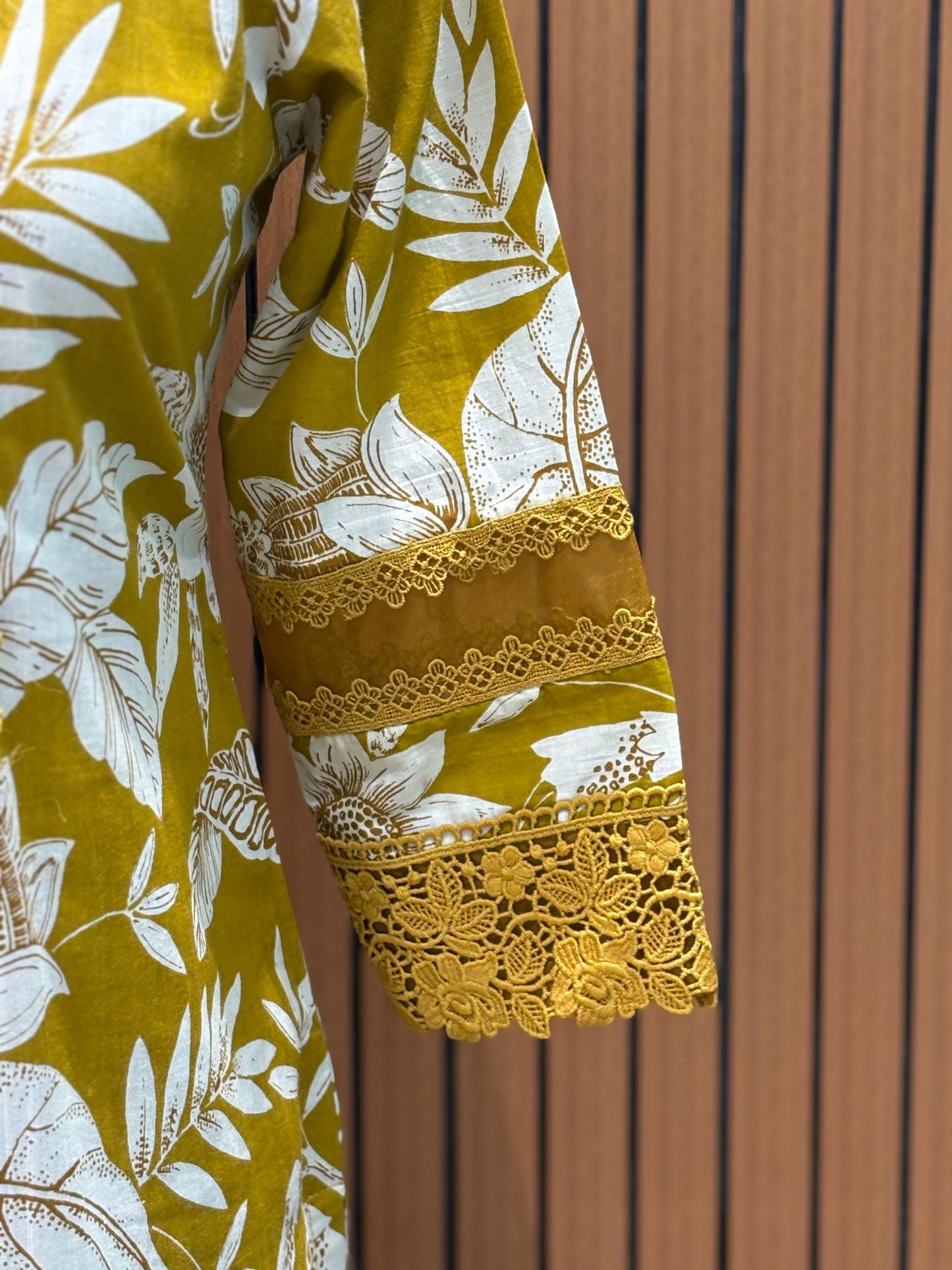 Embrace festive charm with this mustard floral print suit