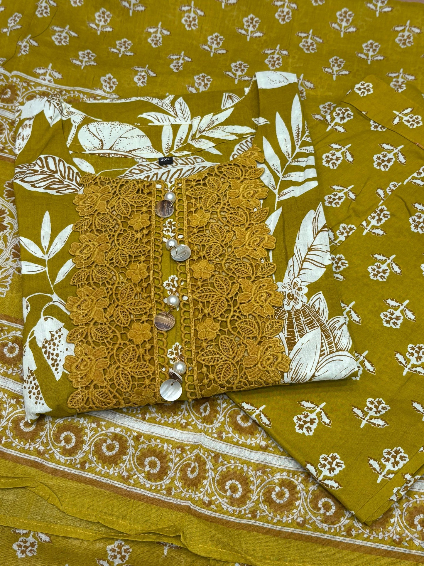 Embrace festive charm with this mustard floral print suit