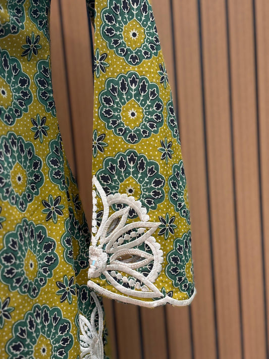 Radiate festive vibes in this mustard cotton suit