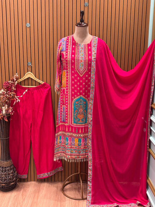 Brighten your wardrobe with this vibrant pink printed kurti