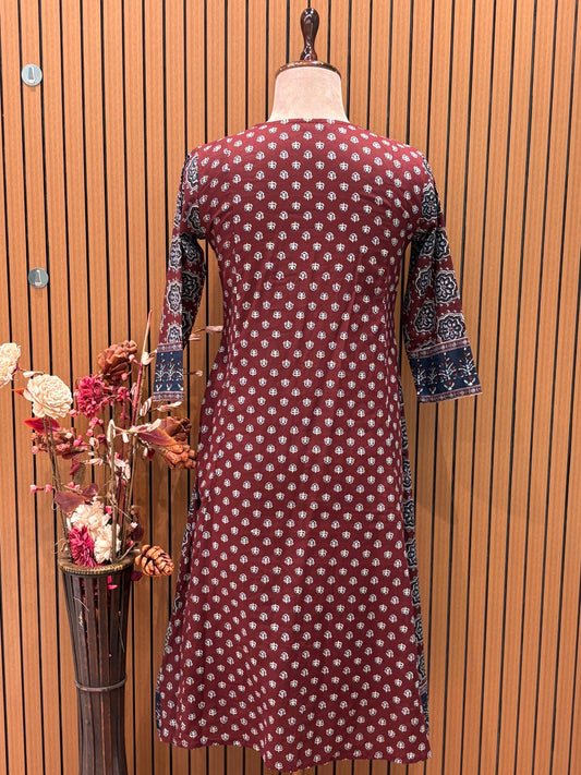 Elevate your everyday style with this maroon A-line cotton kurti set