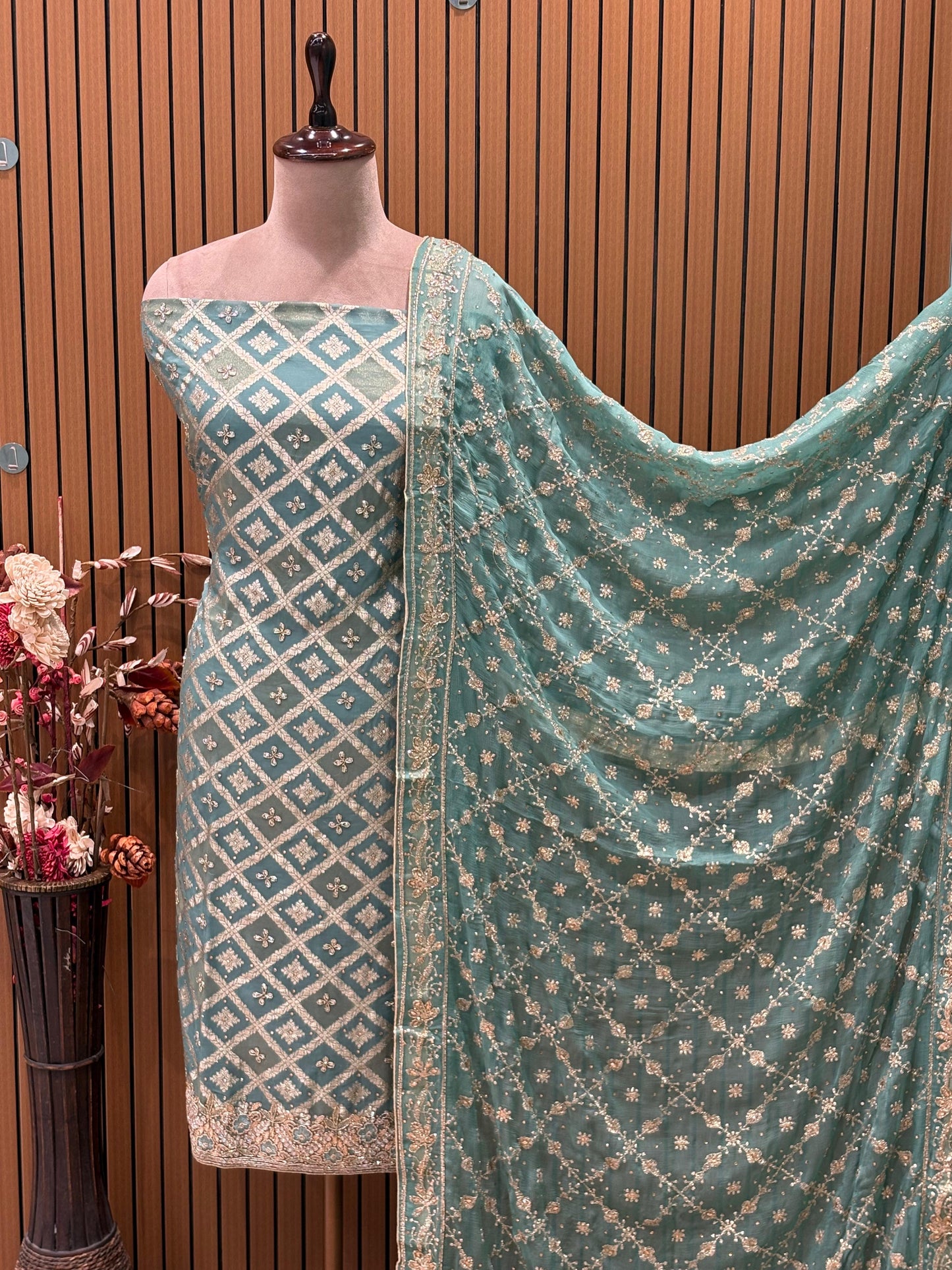 Celebrate this festive season in royalty with our exquisite unstitched suit set.