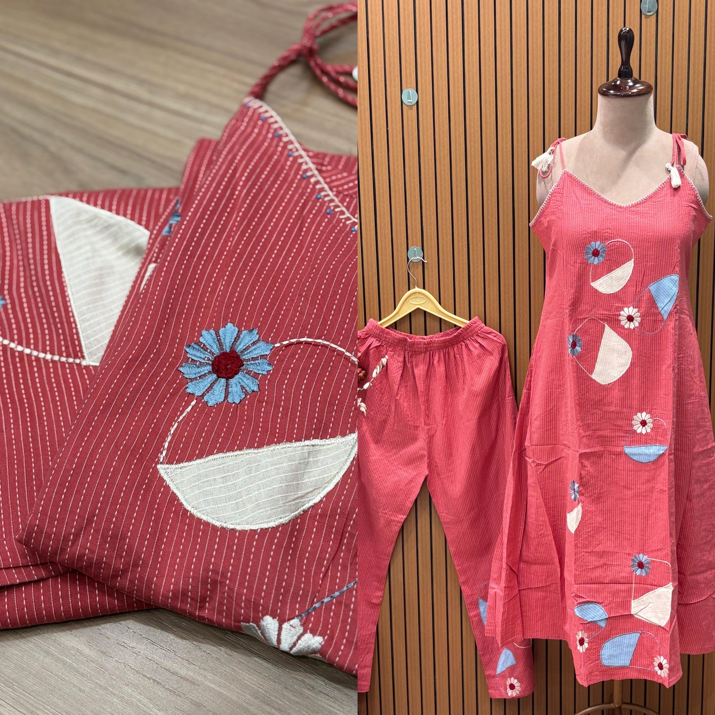 Add charm to your summer wardrobe with our lining cotton kurti-pant set