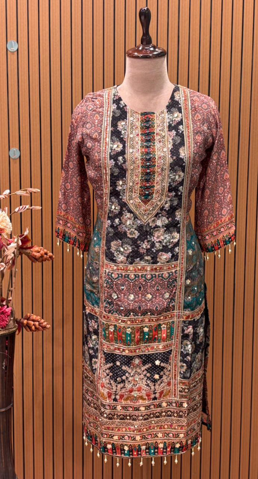 Elevate your everyday style with this stunning muslin cotton kurti set