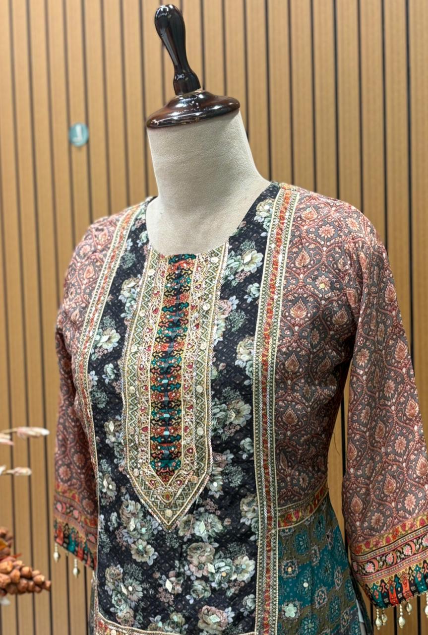 Elevate your everyday style with this stunning muslin cotton kurti set