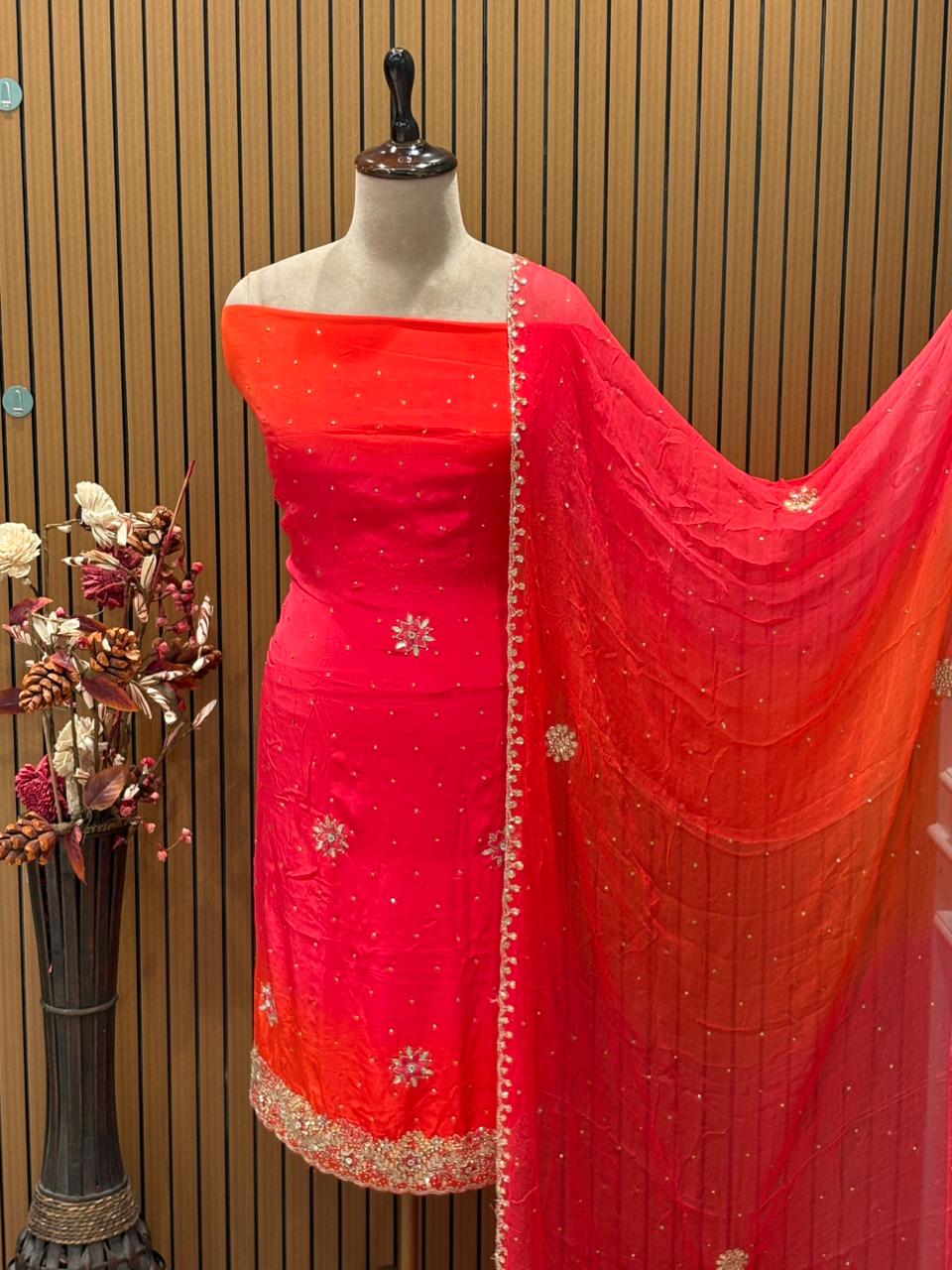 Add a touch of royalty to your wardrobe with our luxurious unstitched suit