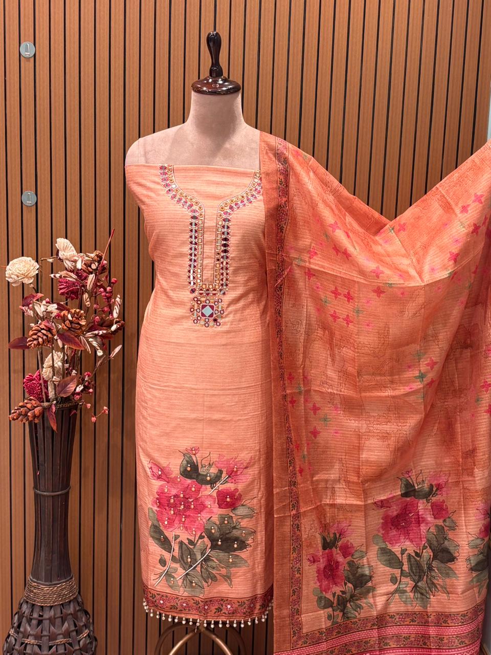 Grace your festive look with this elegant unstitched suit