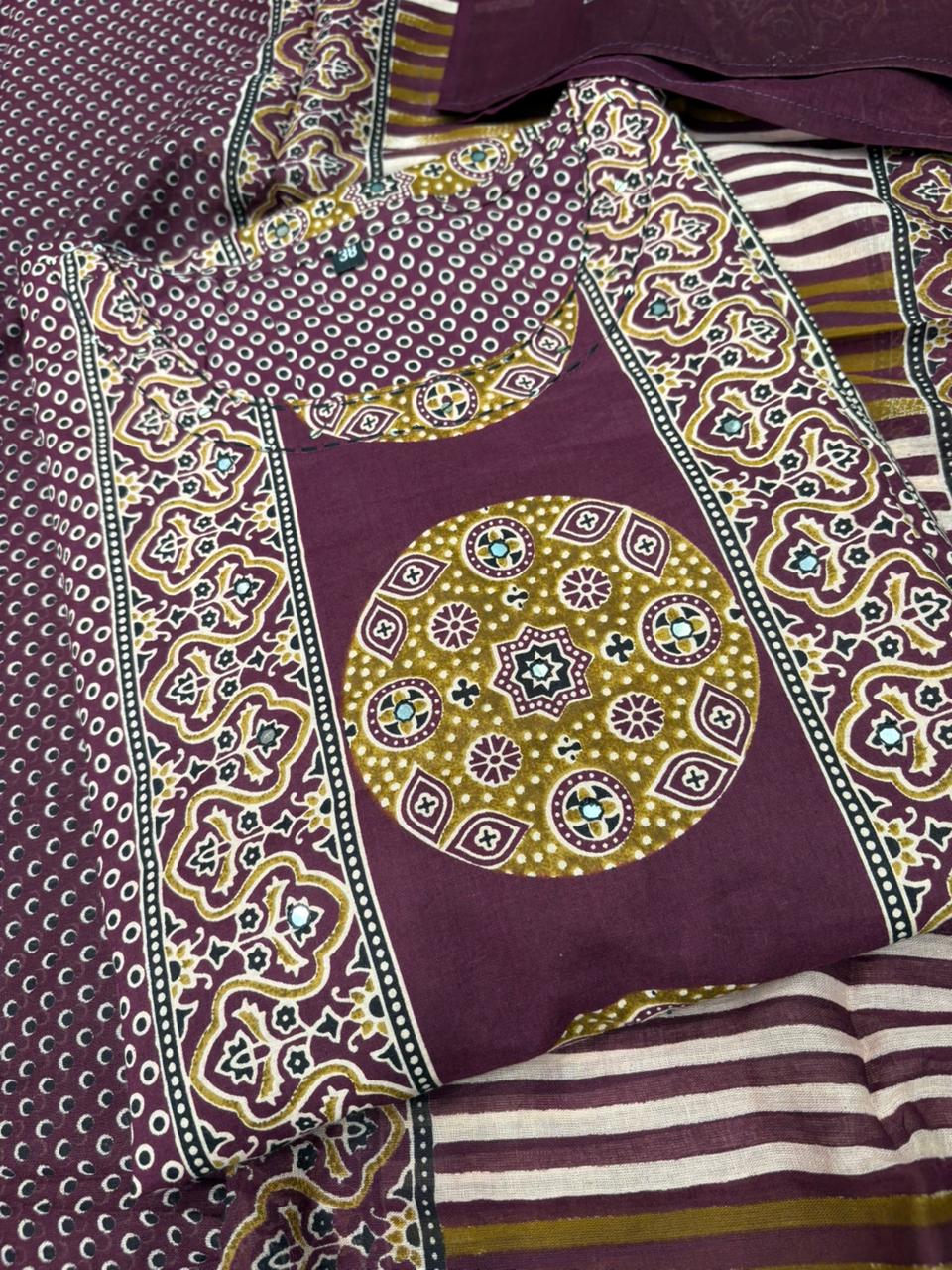 Elevate your everyday style with this wine printed cotton suit set