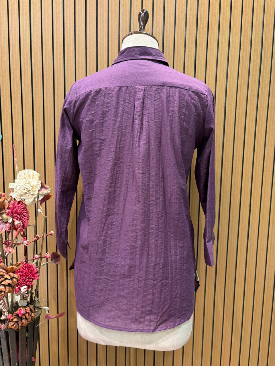 Elegant purple co-ord set features a smart collared shirt