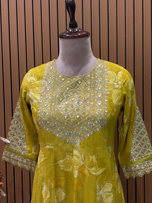 Bright lemon yellow Anarkali suit set is a summer delight
