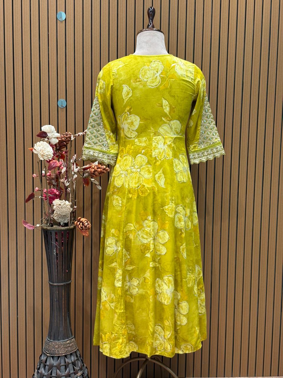 Bright lemon yellow Anarkali suit set is a summer delight