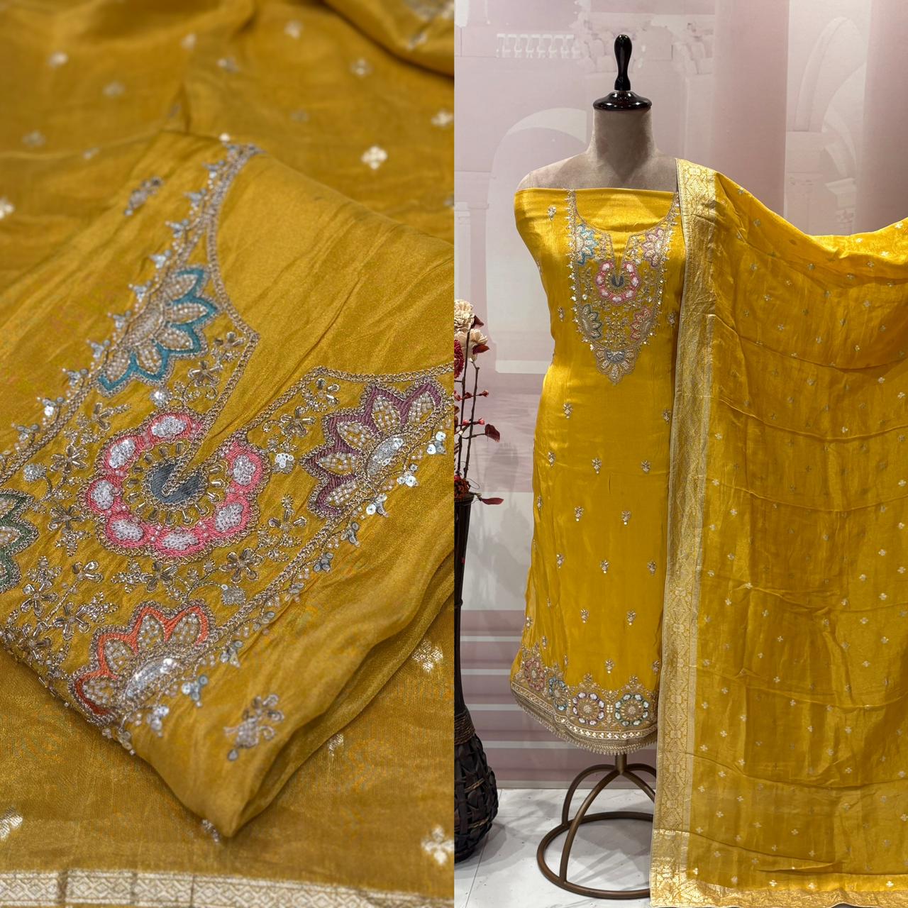 Experience sheer elegance with this exquisite unstitched suit set