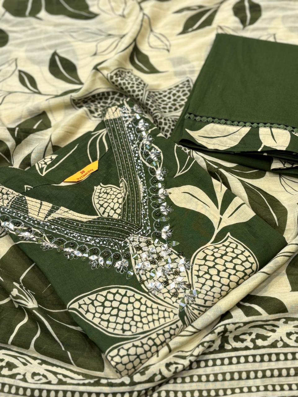 Elegant green cotton kurti with bold floral print