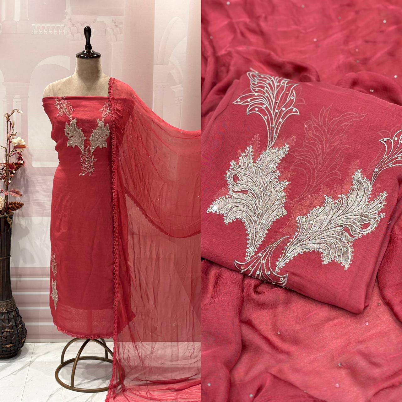 Elevate your ethnic elegance with our premium unstitched suit set.