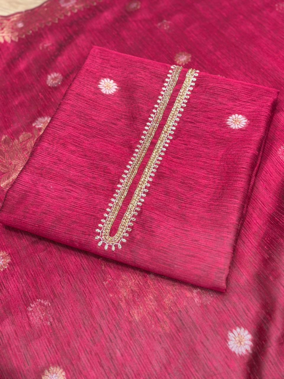 Elevate your ethnic elegance with our luxurious unstitched suit set