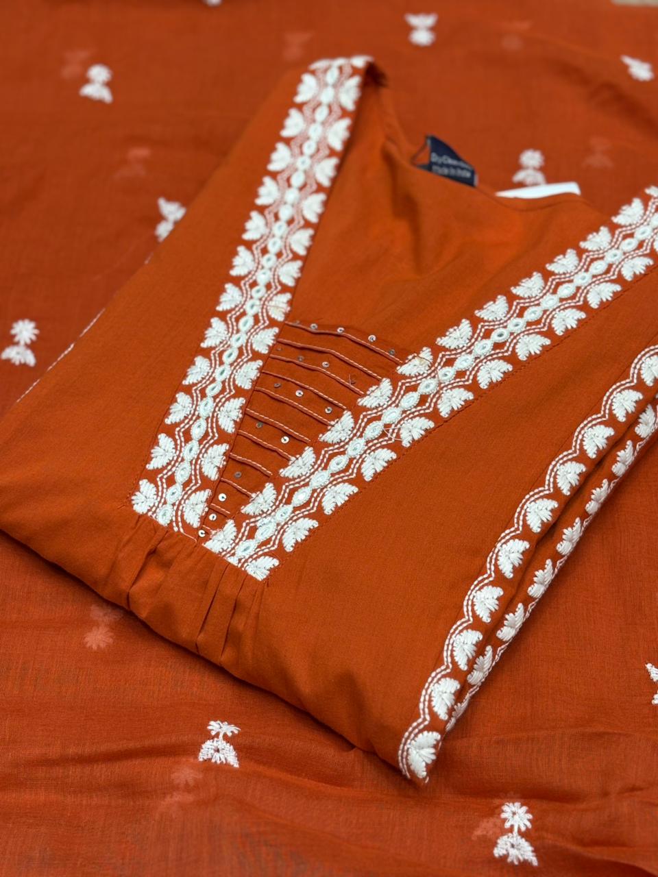 Graceful A-line cotton kurti set in vibrant orange