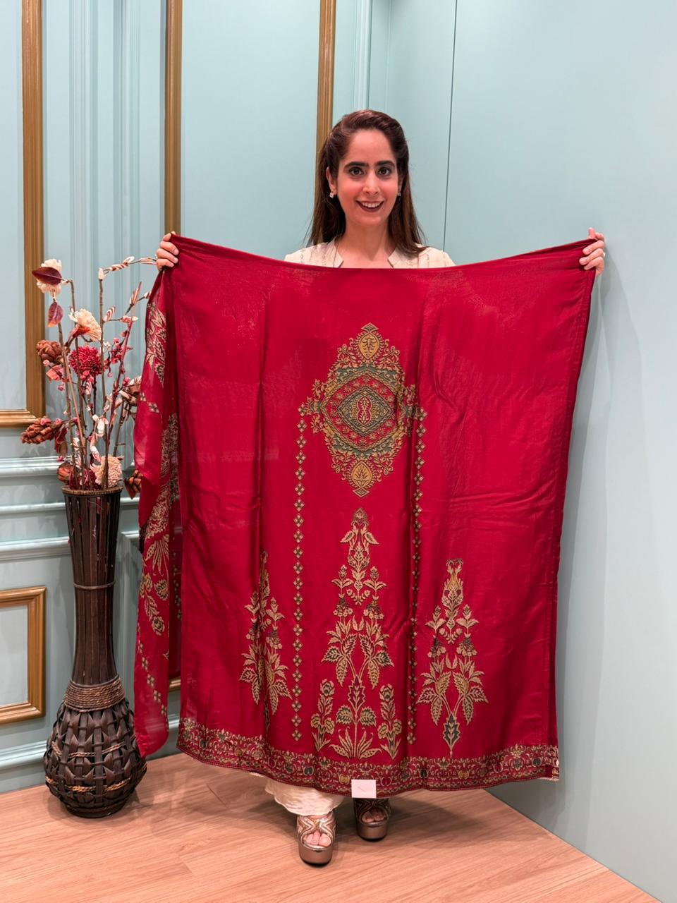 Elevate your festive wardrobe with our luxurious unstitched suit