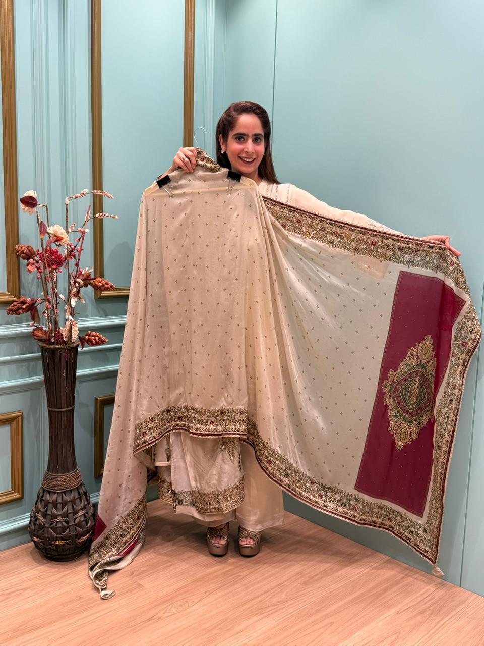 Elevate your festive wardrobe with our luxurious unstitched suit