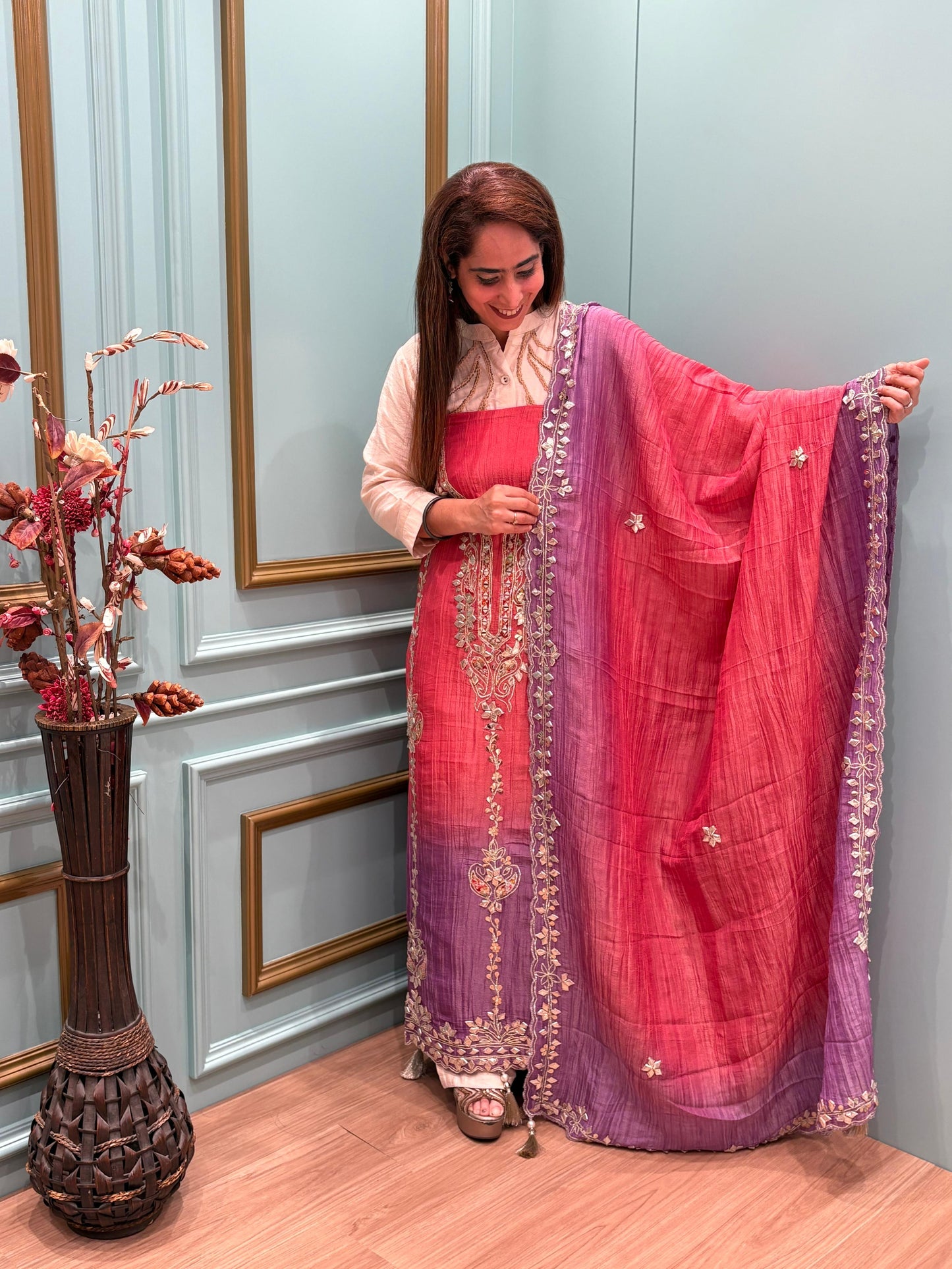 Fabric carries a natural sheen that makes you glow effortlessly