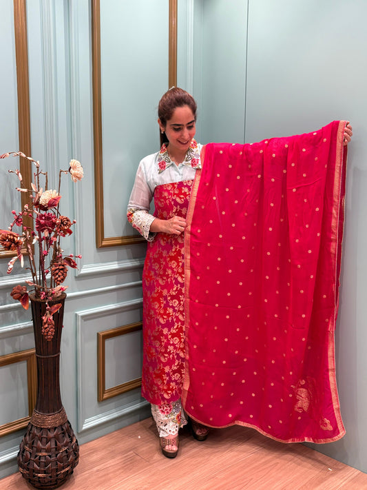 luxurious Khaddi Georgette with all-over Banarasi weaving