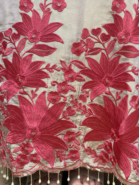 Step into elegance with our premium unstitched organza shimmer suits