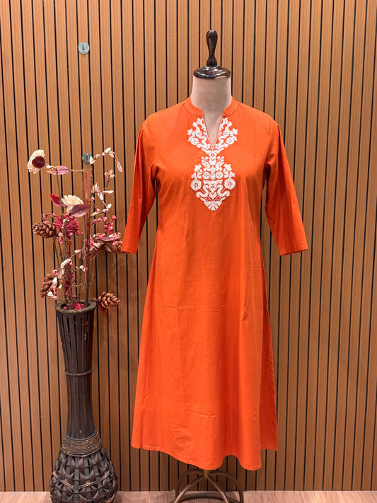 Bright cotton kurti set in festive orange