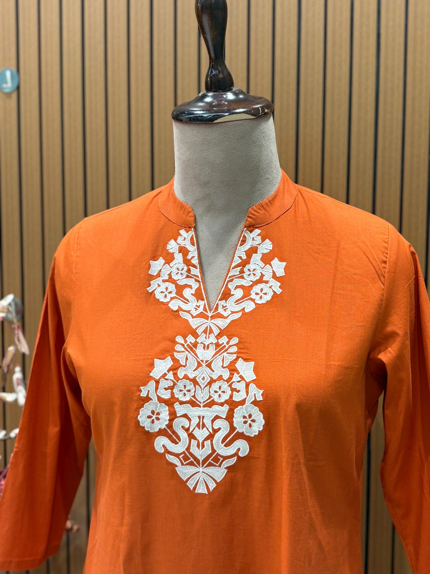 Bright cotton kurti set in festive orange