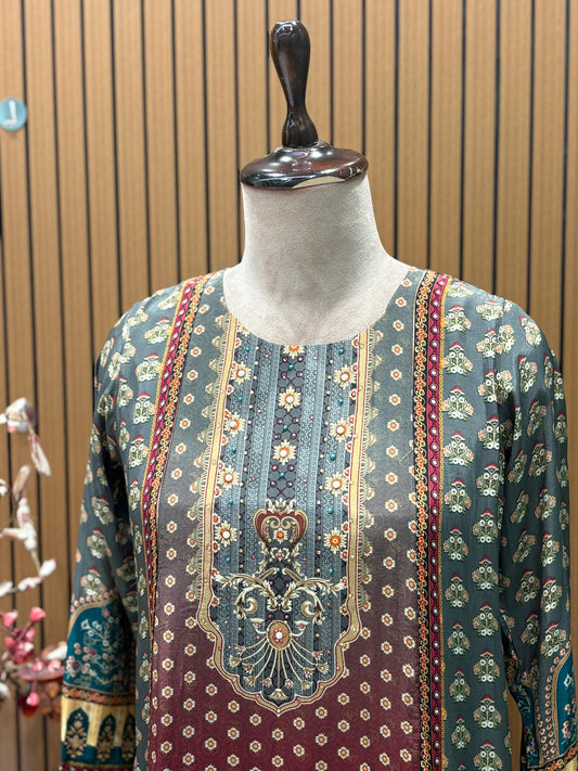 Elegant crape silk kurti with intricate digital print