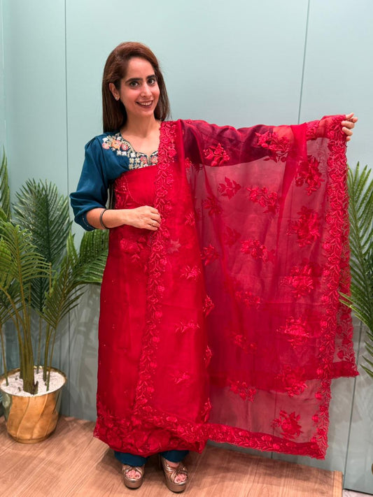 Unstitched suit collection in organza shimmer fabric