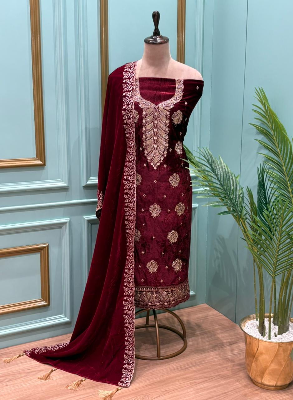 Presenting our luxurious velvet unstitched suit collection
