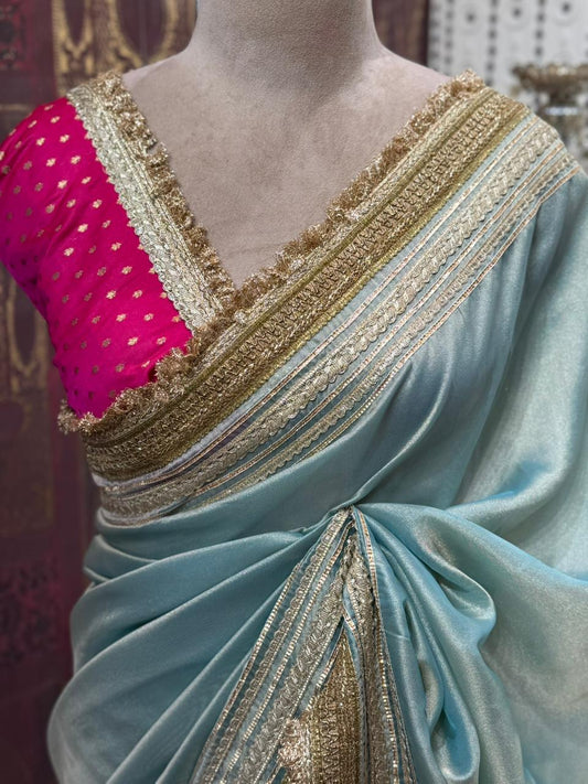 Beautiful running saree comes in premium shimmer organza,