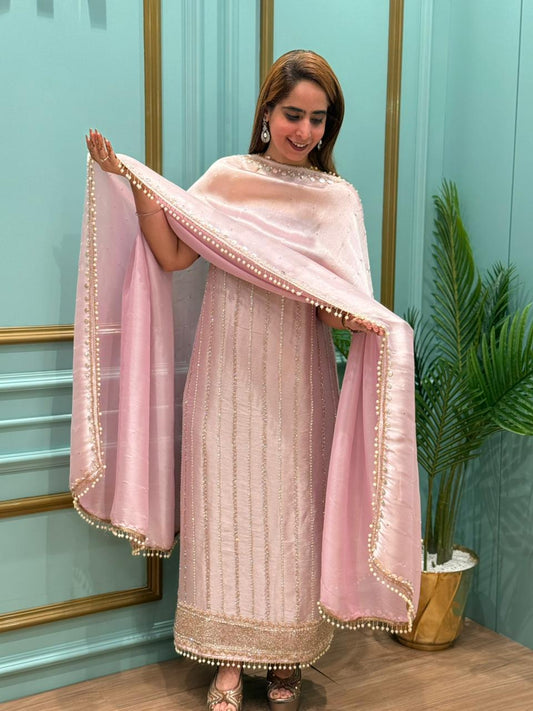 Unstitched Organza Shimmer Suit – Luxury Edit