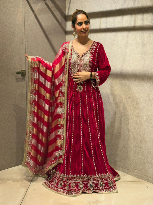 Embrace pure elegance with our Long Velvet Anarkali