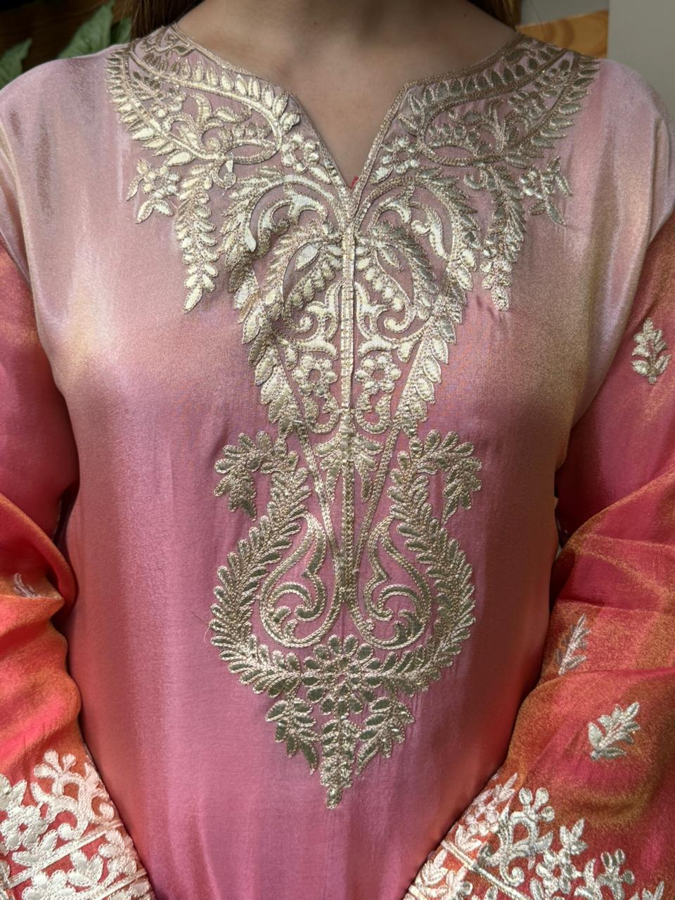 Elegant cord set in a beautiful ombre shade is crafted in luxurious shimmer