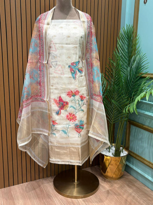 Unstitched fabric suit in breathable Kota cotton