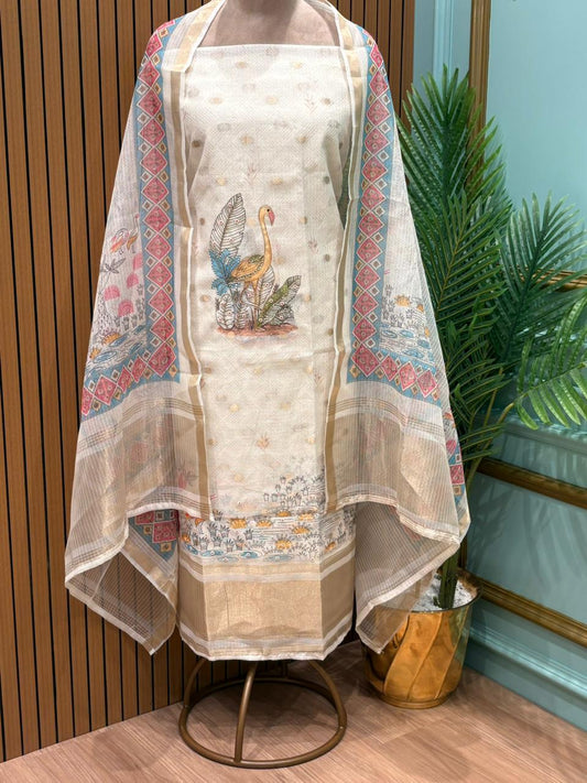 Unstitched fabric suit in breathable Kota cotton